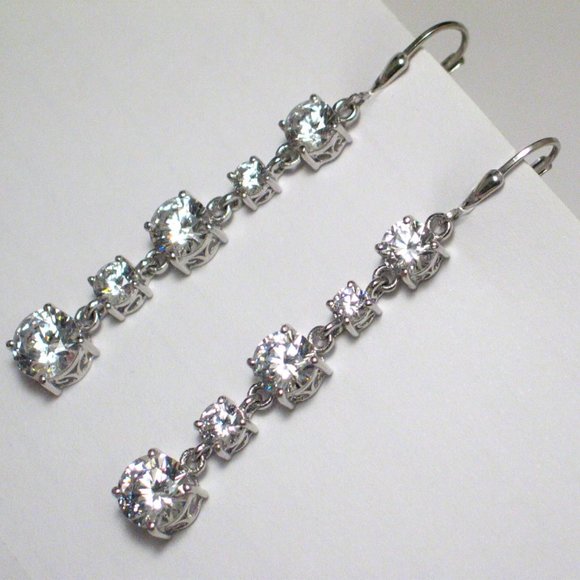 Long Dangle Earrings Sterling Silver w/ Cz | Women - Picture 2 of 6